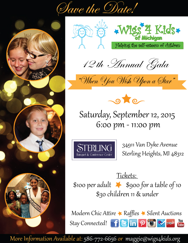 12th Annual Gala When You Wish Upon a Star - Wigs 4 Kids of Michigan Charity Events and Gala - 2015-Gala-Flyer-THEME