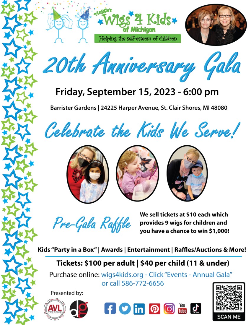 20th Anniversary Gala - Wigs 4 Kids of Michigan Charity Events and Gala - 2023-Gala-Flyer