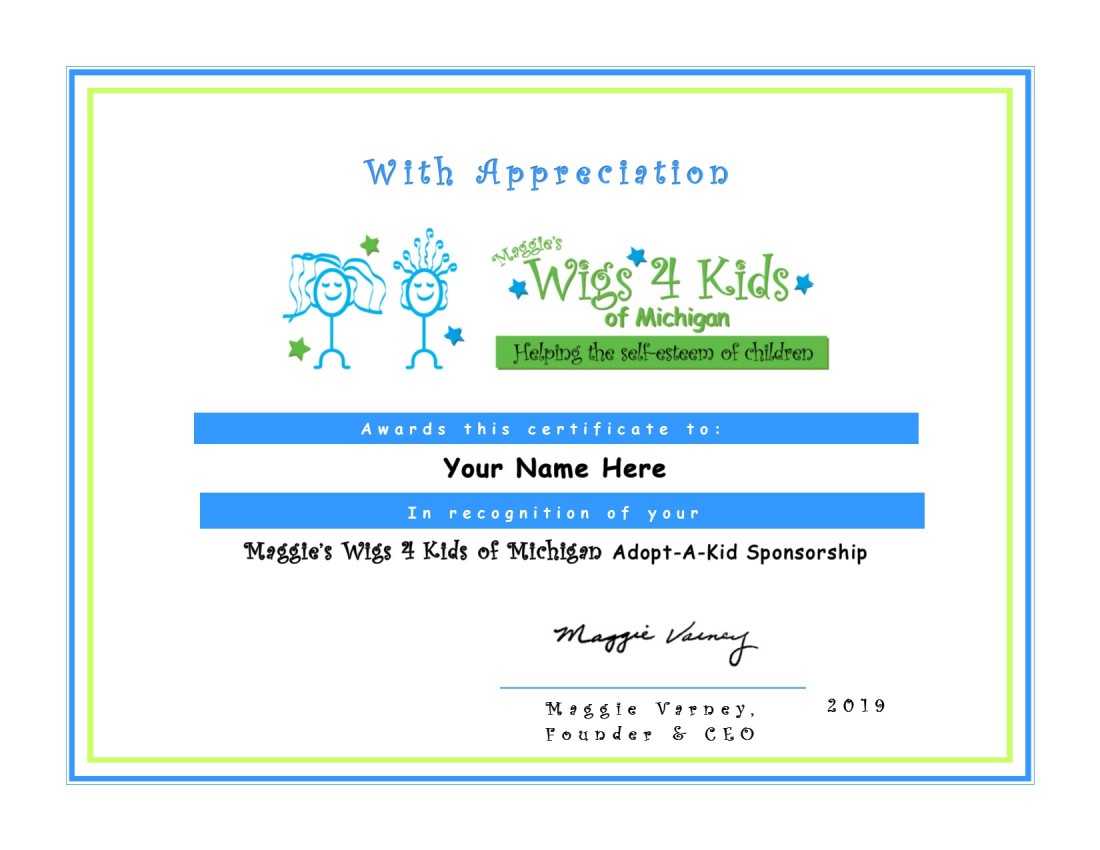 Adopt A Kid Maggie S Wigs4kids Of Michigan