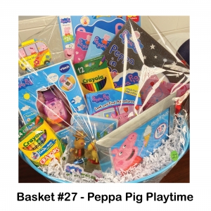 $25 Baskin Robbins Gift Card,
Action Figures,
Crayons, Colored Pencils,
Watch,
Peppa Pig Books,
Peppa Pig Stickers, Tote,
Mini CamperToy