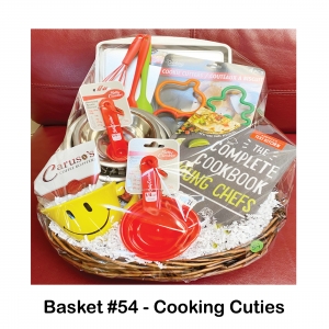 Caruso’s Coffee Roasters,
Cookie Cutters & Sheet,
Measuring Cups & Spoons,
Mixing Bowls & Spoons,
Smiley Face Mug,
Whisk,
Young Chefs Cookbook
