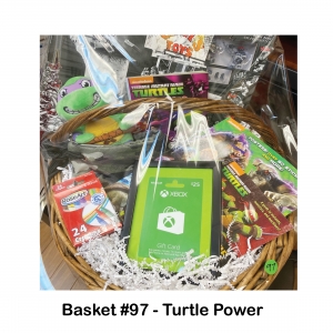 $25 XBOX Gift Card,
Camouflage Backpack,
Crayons,
Ninja Turtle Action Figures,
Ninja Turtle Book Friend/Foe,
Ninja Turtle Donatello,
Ninja Turtle Mutant Guide,
Ninja Turtle Posters Book
