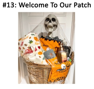 This basket contains various Halloween themed items.