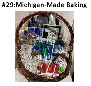 This basket includes various baking utensils and ingredients.