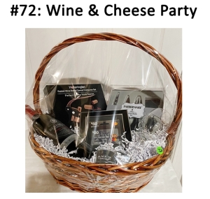 This basket includes wine, wine glass, cheese knife set, candle, wine opener, and a gift card.